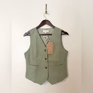 LISTICLE NWT Green Button Up Vest Pockets V‎ Neck Sleeveless | Small